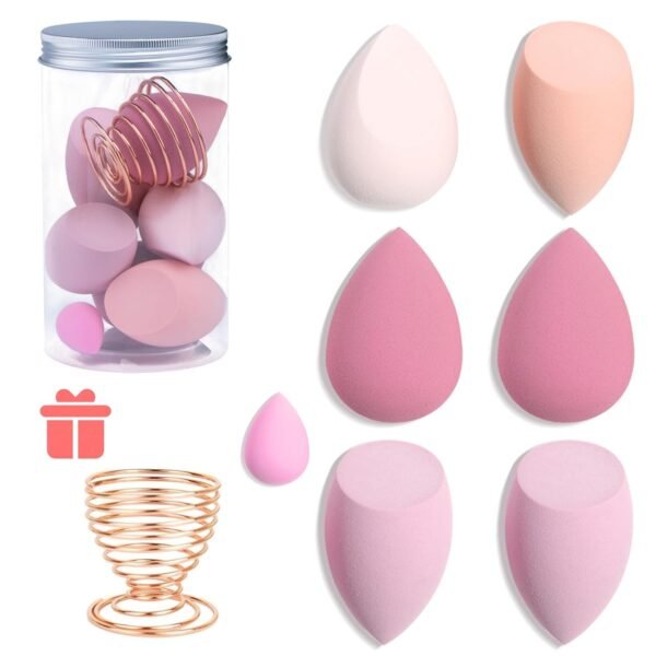 Makeup Sponges Set - Beauty sponges Blending Blenders with 1 Holder and Egg Case, Flawless for Cream, Powder and Liquid (Pink, 4Pcs+1Holder+ case)
