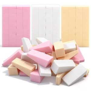 72 Pcs Makeup Wedges Sponges, Triangle Cosmetic Makeup Sponge Wedges, Disposable Facial Sponges for Foundation Liquid Cream Blending and Smoothing(White/Nude/Pink)