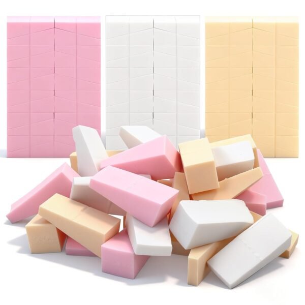 72 Pcs Makeup Wedges Sponges, Triangle Cosmetic Makeup Sponge Wedges, Disposable Facial Sponges for Foundation Liquid Cream Blending and Smoothing(White/Nude/Pink)