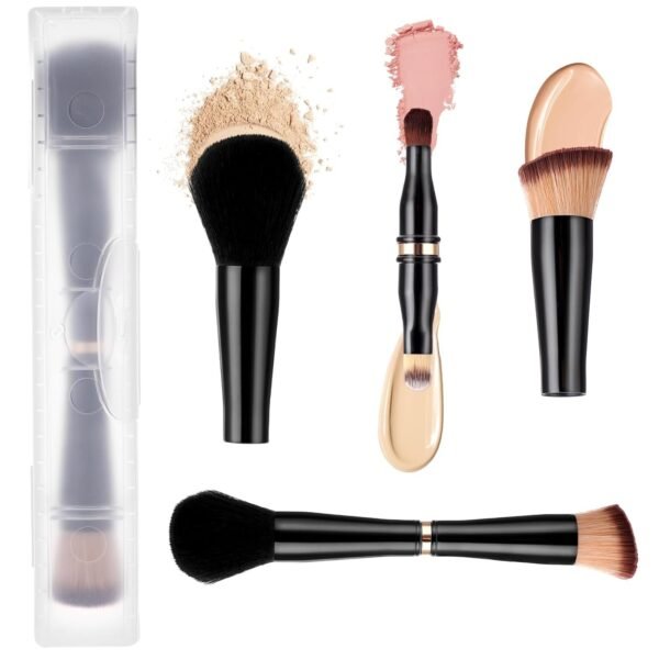 61kRkmHBgXL._SL1500.jpg Travel Makeup Brushes with Case, 4 in 1 Makeup Brush Set, Foundation/Blush Brush, Eyeshadow Brush, Concealer Brush, Dual-Ended Makeup Brush Ideal for Foundation, Concealer, Eyeshadow