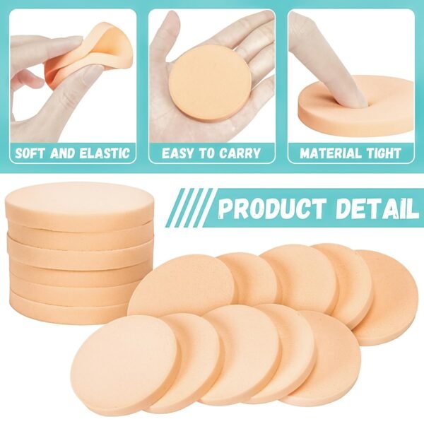 100 PCS Nude Round Makeup Sponge, Cosmetic Sponge Round Foam Pad Eye Facial Powder Puff, Beauty Makeup Foundation Powder Blender for Women Lady All Skin Types Wet and Dry Dual Use