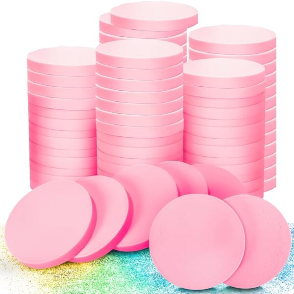 100 PCS Nude Round Makeup Sponge, Cosmetic Sponge Round Foam Pad Eye Facial Powder Puff, Beauty Makeup Foundation Powder Blender for Women Lady All Skin Types Wet and Dry Dual Use