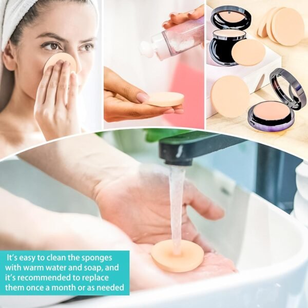 100 PCS Nude Round Makeup Sponge, Cosmetic Sponge Round Foam Pad Eye Facial Powder Puff, Beauty Makeup Foundation Powder Blender for Women Lady All Skin Types Wet and Dry Dual Use