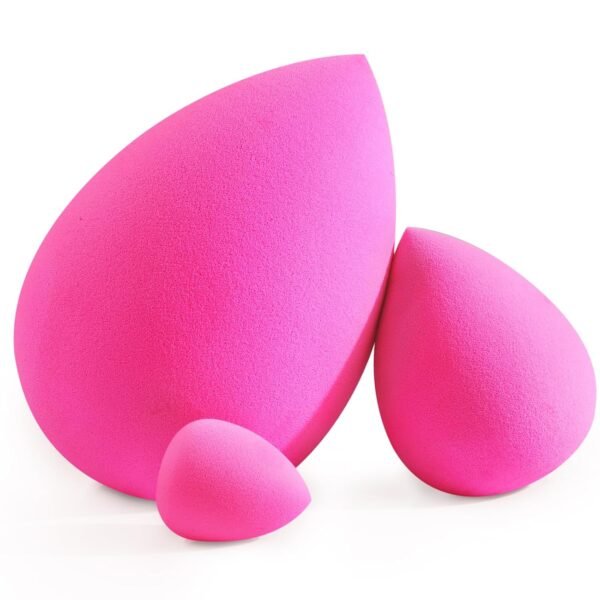 Trio Set Large, Mini and Standard Makeup Sponges with Soft and Bouncy Touch, Beauty Sponges Blender in Rose Pink for Powder, Cream and Liquid Blending