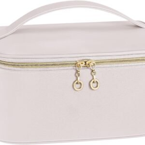 Travel Makeup Bag, Large Capacity Cosmetic Bags for Women,Portable Waterproof Leather Toiletry Bag Make Up Organizer Bag with Divider and Handle