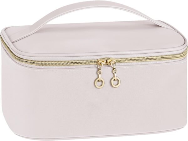Travel Makeup Bag, Large Capacity Cosmetic Bags for Women,Portable Waterproof Leather Toiletry Bag Make Up Organizer Bag with Divider and Handle