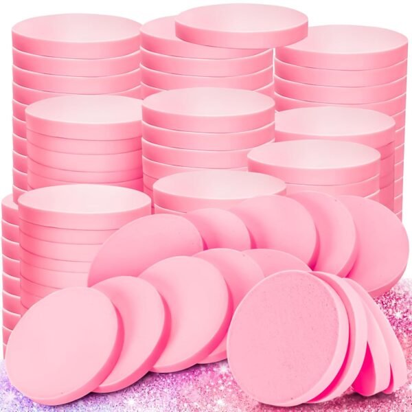 100 PCS Nude Round Makeup Sponge, Cosmetic Sponge Round Foam Pad Eye Facial Powder Puff, Beauty Makeup Foundation Powder Blender for Women Lady All Skin Types Wet and Dry Dual Use
