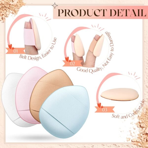 72 Pcs Finger Powder Puff Mini Makeup Sponge Soft Beauty Makeup Blender Puff for Foundation, Face Powder, Under Eye Setting, Concealer, Repair Cream, Cosmetic Tool (Pink, Beige, Blue, White)