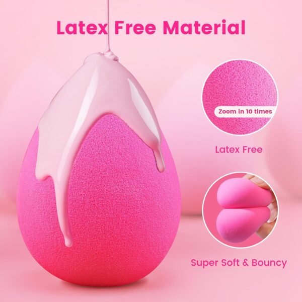 Trio Set Large, Mini and Standard Makeup Sponges with Soft and Bouncy Touch, Beauty Sponges Blender in Rose Pink for Powder, Cream and Liquid Blending