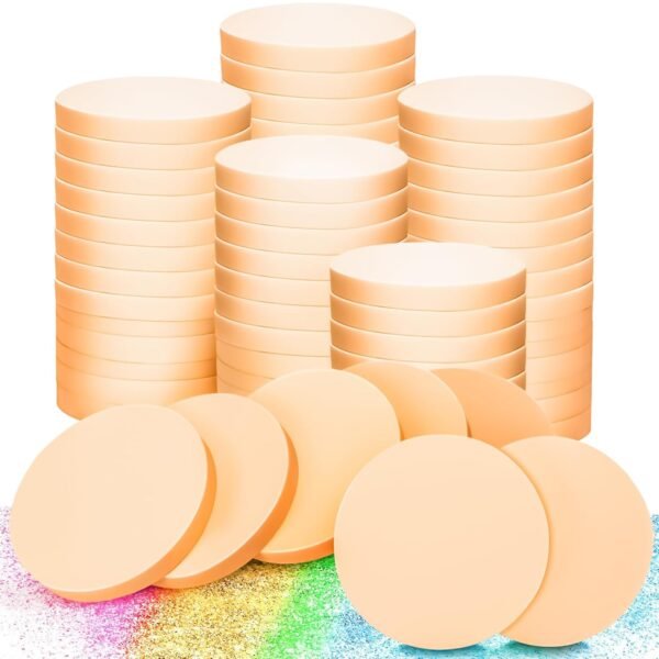 100 PCS Nude Round Makeup Sponge, Cosmetic Sponge Round Foam Pad Eye Facial Powder Puff, Beauty Makeup Foundation Powder Blender for Women Lady All Skin Types Wet and Dry Dual Use