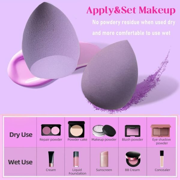 Makeup Sponge Set, 14 Pcs for Liquid Cream, and Powder Latex Free Makeup Blender Sponges Multi-colored for Makeup Application with Storage Box Purple Gifts
