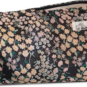 Large Corduroy Makeup Bag with Compartment Cosmetic Toiletry Travel Pouch