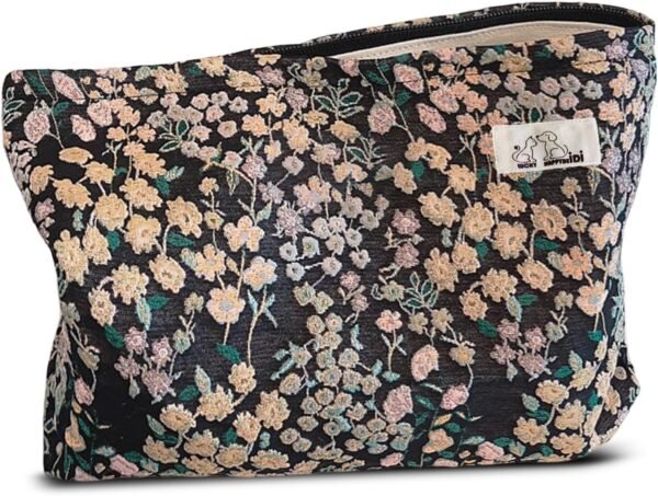 Large Corduroy Makeup Bag with Compartment Cosmetic Toiletry Travel Pouch