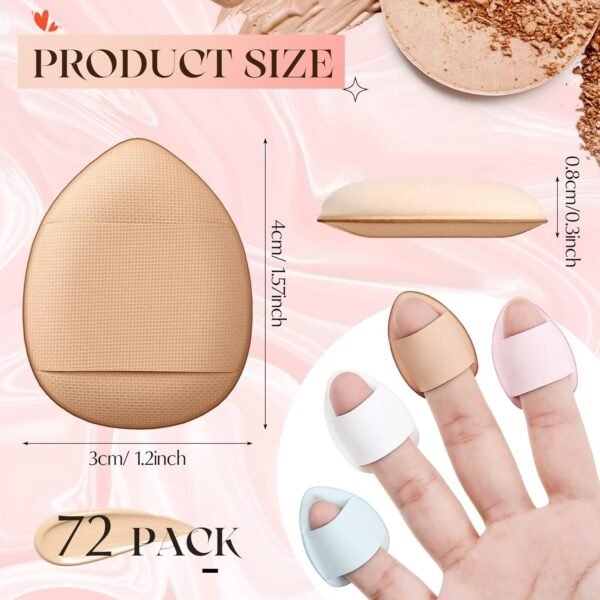 72 Pcs Finger Powder Puff Mini Makeup Sponge Soft Beauty Makeup Blender Puff for Foundation, Face Powder, Under Eye Setting, Concealer, Repair Cream, Cosmetic Tool (Pink, Beige, Blue, White)